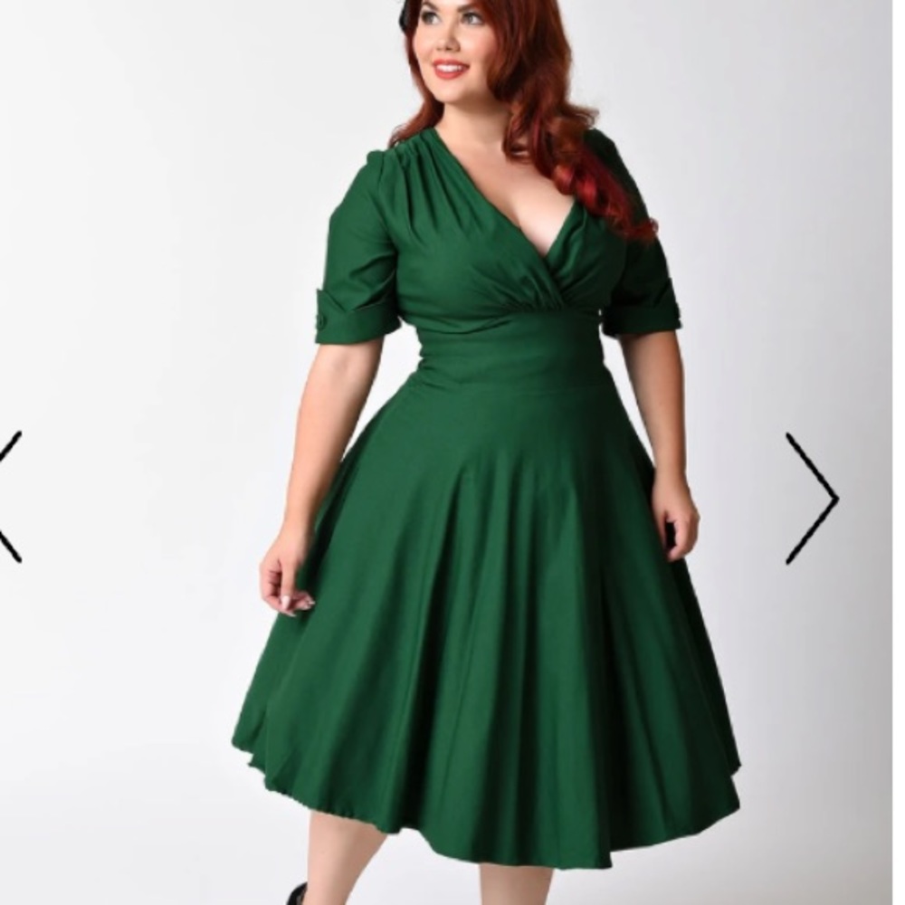 Unique Vintage Dark Green Swing Dress
